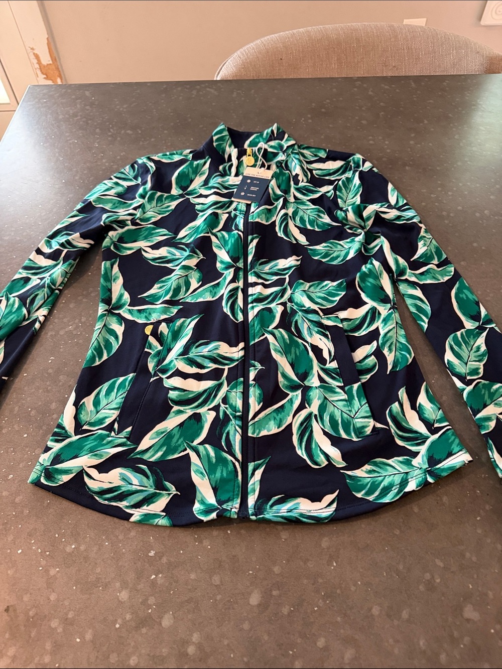 Tommy Bahama Navy Zip-Front Jacket with Green Leaf Print